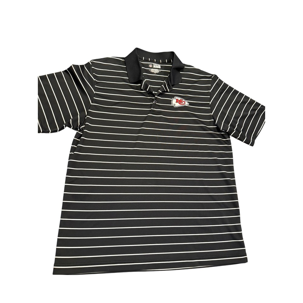 NFL Team Apparel Kansas City Chiefs Polo Shirt Mens Large Black‎ White Striped L